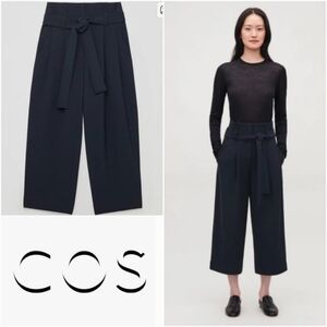 COS High-Waist Wide-Leg Trousers With Tie Belt Black Size 8